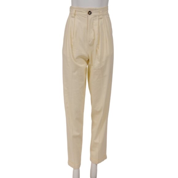 Ronny Kobo Womens High Waist Pleated Pants XS Yellow Rayon Linen Stretch - Picture 1 of 9